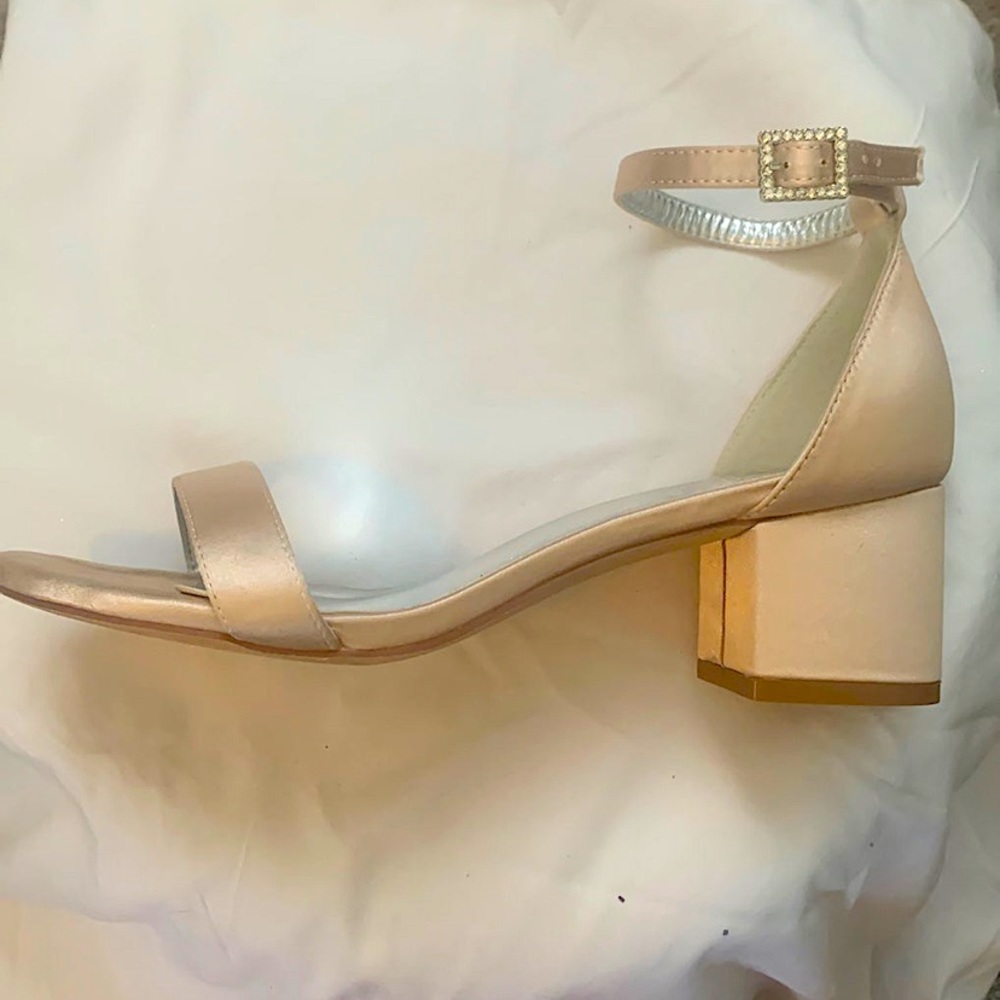 Open toe champagne block heel